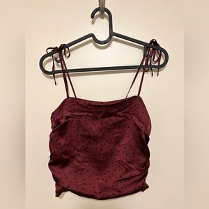 Abercrombie and Fitch Burgundy Ruched Tie-Strap Cami